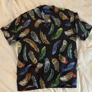 Awake NY Black Shirt with Multicolor Feather Print